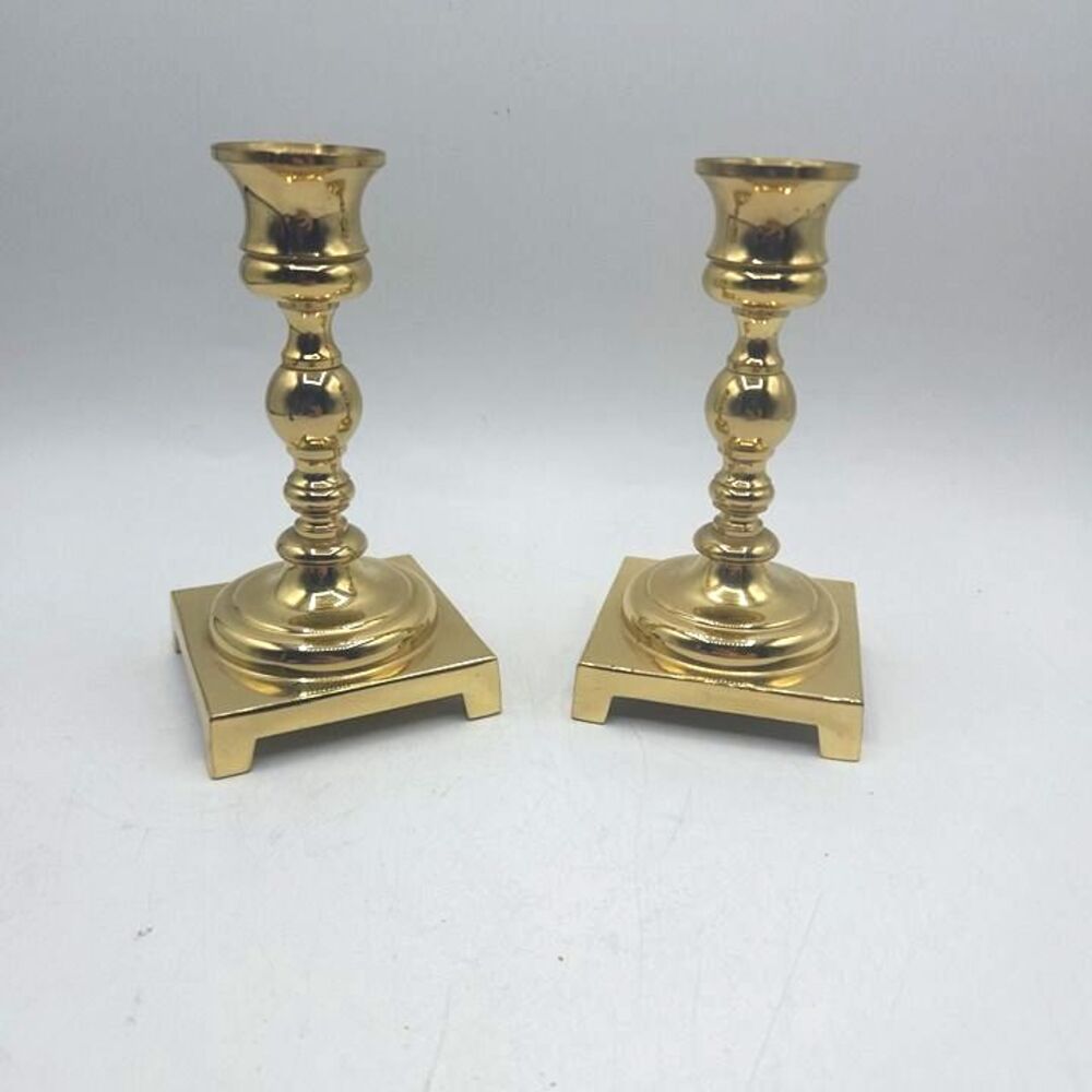 Vintage Brass Miniature Candlesticks Century Pair